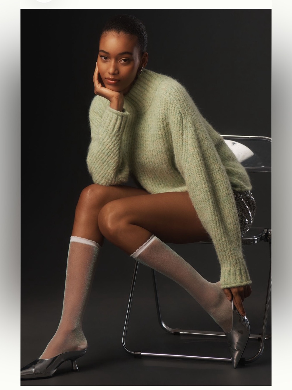 SHEER TINSEL KNEE-HIGH SOCKS, SET OF 2